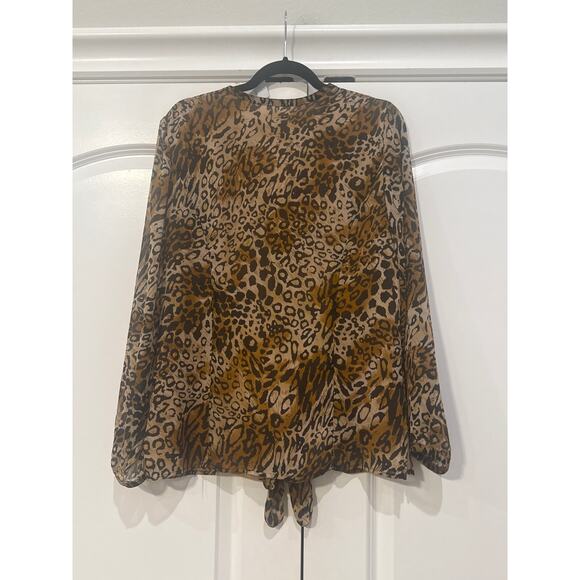 ColdWater Creek Brown Leopard/ Animal Print Button Up Blouse with Front Tie - Picture 7 of 7